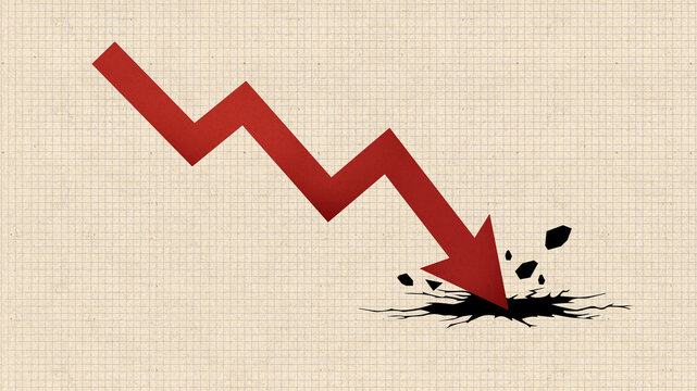 Red arrow graph a downward trend on paper