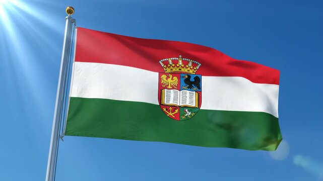 Flag with Horizontal Bands of Red White and Green Flying High