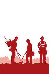 Naklejka premium Diverse Workers Walking Together Silhouette Red Minimal Landscape Labor Day Unity Workforce Concept Illustration