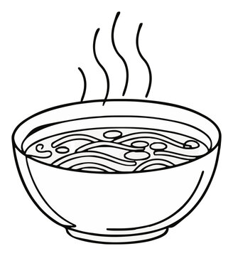 Minimalist pho bo bowl line art icon. Generative AI