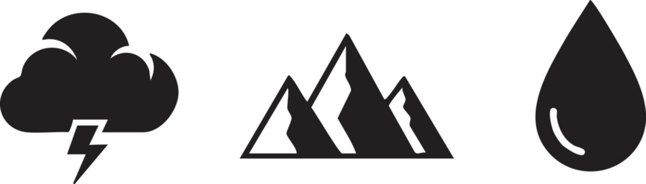 Weather icons, storm symbols, climate signs, vector graphics
