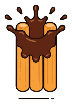 Churros with chocolate dip dessert illustration. Generative AI
