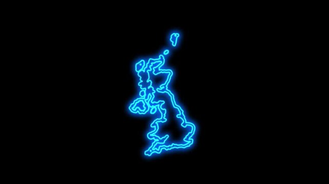 United Kingdom Country Map Neon Lights, Abstract United Kingdom Neon Lights Map Opener Suitable for Politics, Elections, Travel, News and Sports Events and Presentations