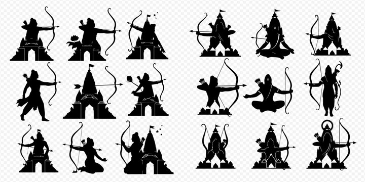 Lord Rama with Bow and Arrow Silhouette Vector Set for Hindu Festival Celebrations.