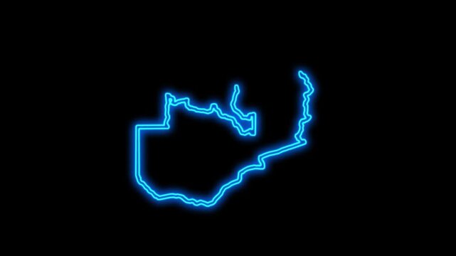 Zambia Country Map Neon Lights, Abstract Zambia Neon Lights Map Opener Suitable for Politics, Elections, Travel, News and Sports Events and Presentations