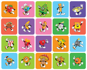 Fototapeta premium Cartoon food characters collection cute mascot illustration set, vector