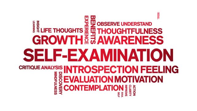 Self-Examination animated word cloud-text design animation tag kinetic typography seamless loop.