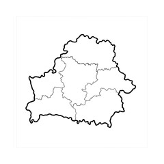 Fototapeta premium Belarus map displays clear administrative regional borders presented as a professional black outline illustration on a clean white background which is ideal for geography projects or digital presentat