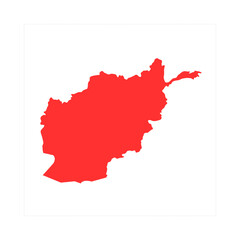 Fototapeta premium Afghanistan's distinctive geographic silhouette is rendered in a vivid red color, standing out against a pristine white background representing the country's borders, perfect for educational materials
