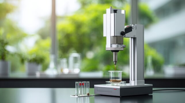 Laboratory equipment performing precise soil sampling extraction in a controlled scientific environment