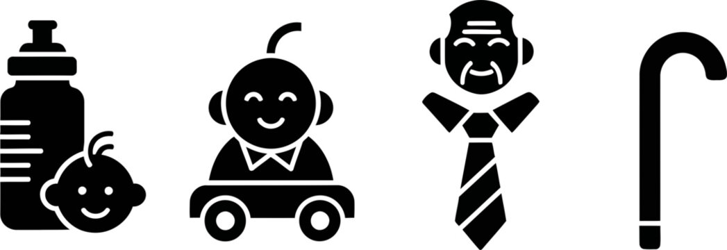 Vector Icons Illustrating the Stages of the Human Life Cycle from Birth to Seniority