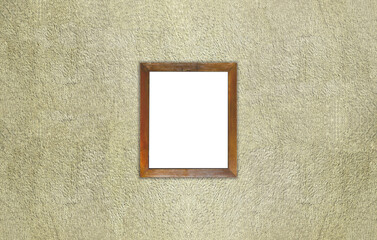 Fototapeta premium Wooden frame mockup on a gray textured cement wall with blank copy space for art poster presentation and rustic interior design branding.