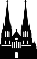 Fototapeta premium Minimalist Gothic Cathedral Silhouette with Twin Spires and Crosses - Professional Black Church Icon 