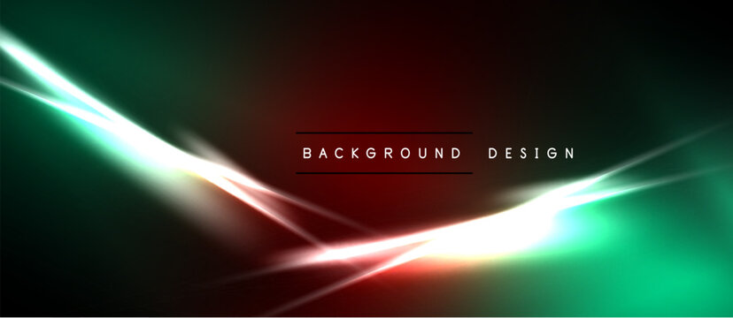 Abstract background features vibrant green, red light streaks. Dark shades dominate composition, creating dynamic visual effect.