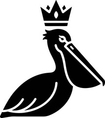 Fototapeta premium Elegant Pelican King Vector Logo - Minimalist Black Bird Silhouette with a Royal Crown Icon