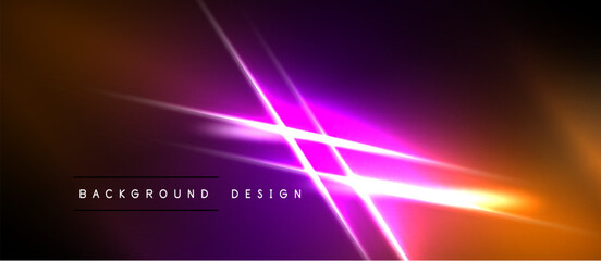 Naklejka premium Abstract background features vibrant neon lines, gradients. Orange, purple hues dominate design, creating dynamic visual effect.