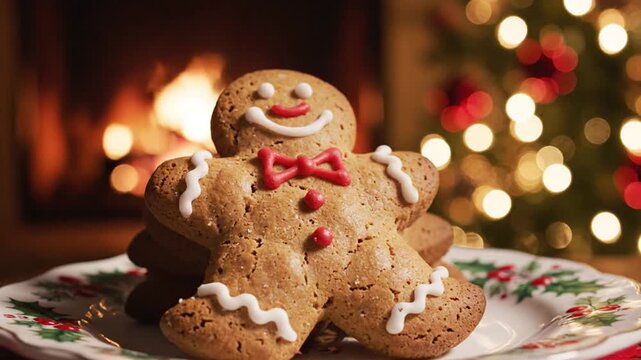 Gingerbread man cookie festive decor holiday food background