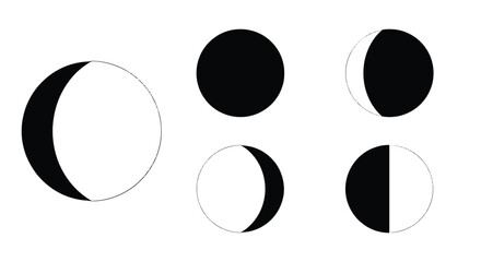 Minimalist moon phases vector set, black and white lunar cycle icons, celestial astronomical symbols for calendar design and astrology © MD