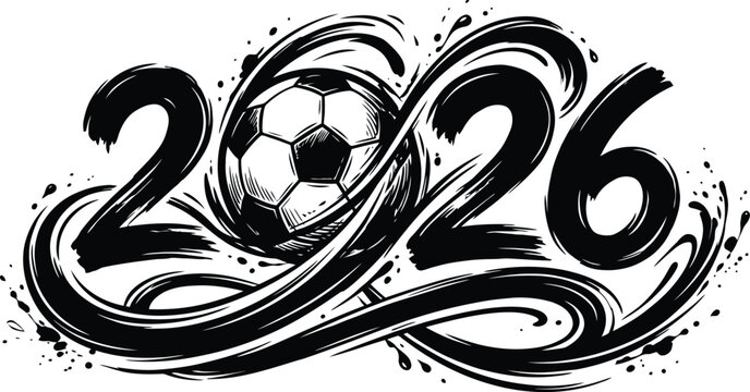 A black and white image of a soccer ball with 2026  And FIFA World Cup 2026, FIFA World Cup, World Cup.