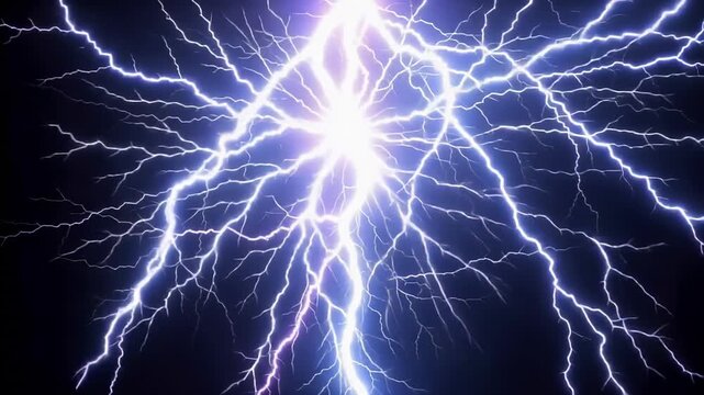 Intense electrical lightning descending directly toward the viewer in decelerated motion, perfect for extreme meteorological thriller films.