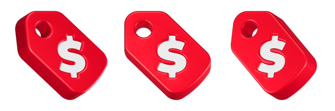 dollar tag icon 3d render red color