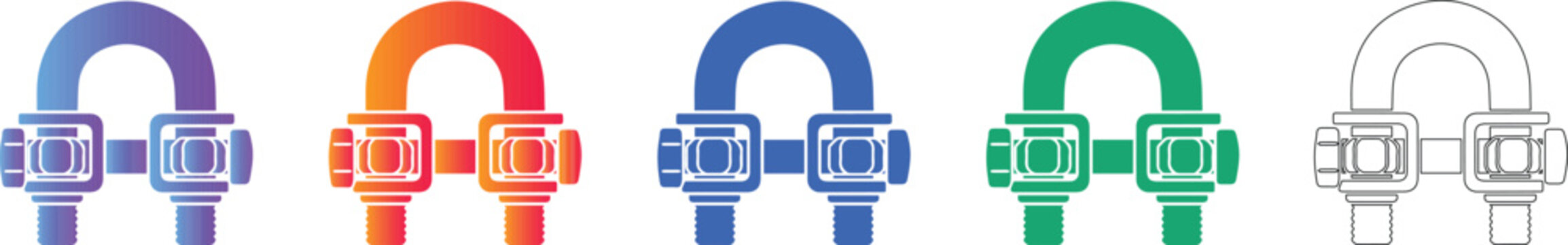 U Bolt Cable Clamp Vector Icon Set