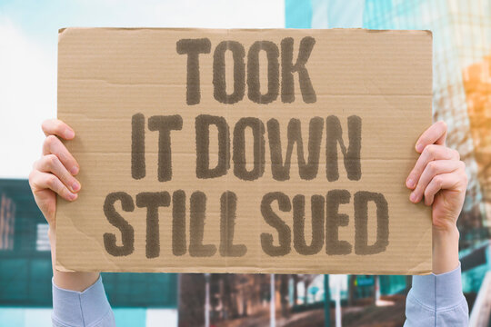 "Took It Down Still Sued" Deleting content does not prevent legal action for harm already caused by its publication. CONTENT. LEGAL. DELETE. LAWSUIT. LIABILITY.