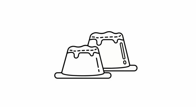 Two simple black outline puddings with drippy tops sit side by side