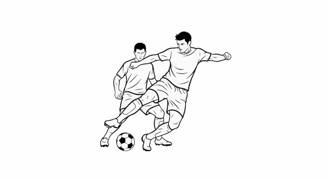 Two soccer players actively competing for the ball in a dynamic illustration