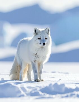 Arctic Fox Standing in Snowy Landscape - A Portrait of Winter Wildlife.