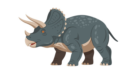 Fototapeta premium Horned triceratops walking with head lowered on white background