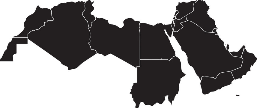 arab world map silhouette middle east and north africa countries outline vector vector