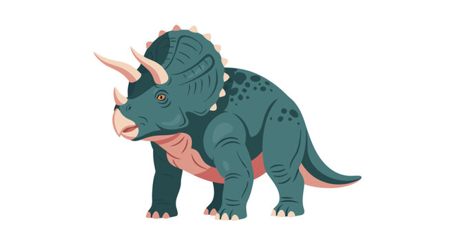 Triceratops dinosaur standing profile on plain white background