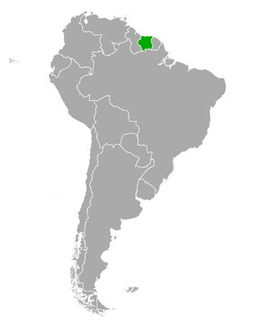 Karte von Suriname in S&uuml;damerika