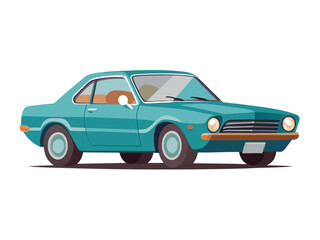 Fototapeta premium Teal coupe three quarter front view isolated on white background