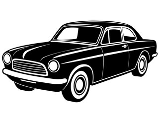 Obraz premium Vintage compact car rendered in black and white illustration