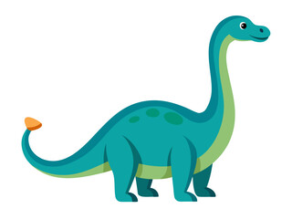 Naklejka premium Green long neck cartoon dinosaur standing on white background