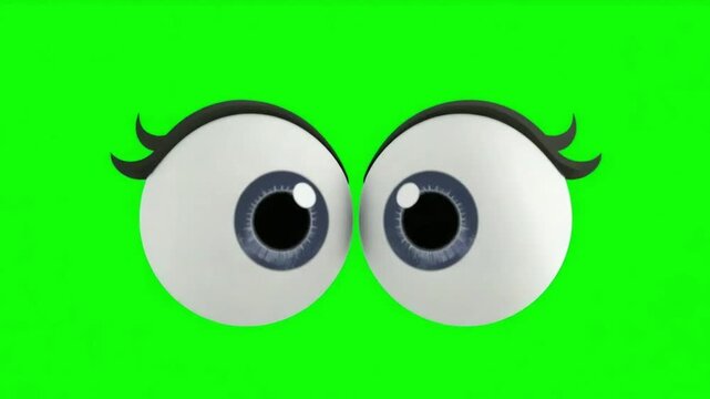 3D Cartoon Eyes Looking Around Green Screen Animation