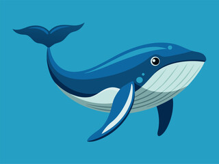 Naklejka premium Blue whale swimming calmly in flat ocean background