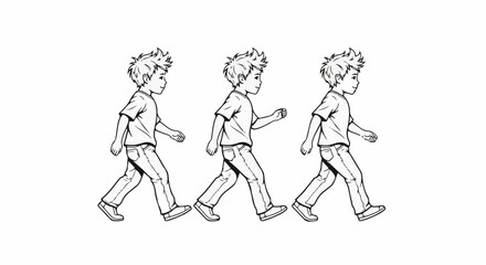 Naklejka premium Three boys walking in sequence against white background