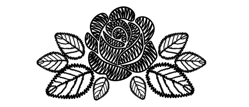 Rose embroidery lace border vector illustration. Hand drawn vintage horizontal pattern. Whimsical clip art for cards and wedding designs in a retro, flirty style.
