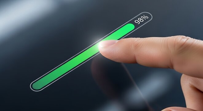 Finger approaching 98% loading bar on screen