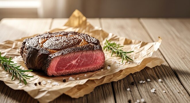Thick beef ribeye steak placed on butcher paper