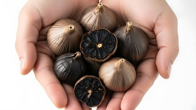 A handful of black garlic bulbs and cloves rich in flavor