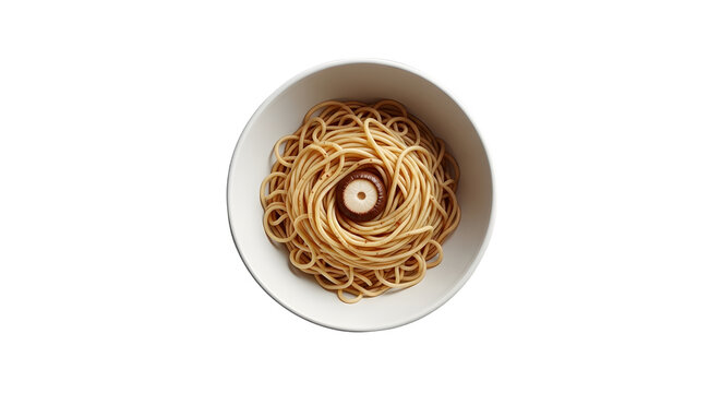 Creamy Spaghetti Nest in White Bowl on Transparent Background