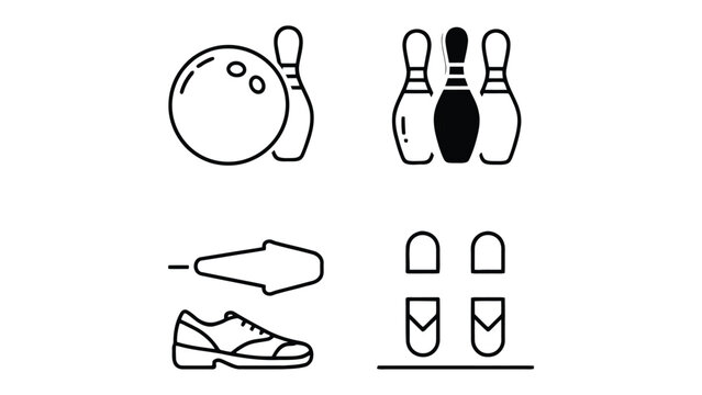 Bowling Essentials: Illustration captures the classic icons of bowling, from ball to pins and shoes, offering a glimpse into the sport's core components.
