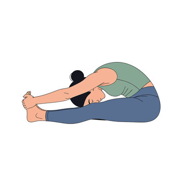Woman doing Paschimottanasana yoga pose.