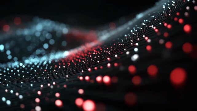 Futuristic cyberverse abstract background with glowing dot light and flowing line waves, representing digital connectivity, data networks, and advanced technology in a dynamic virtual environment.