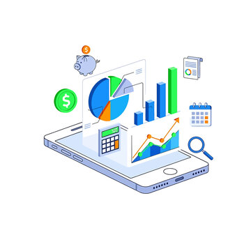 Business Finance Graphs on Smartphone Screen.