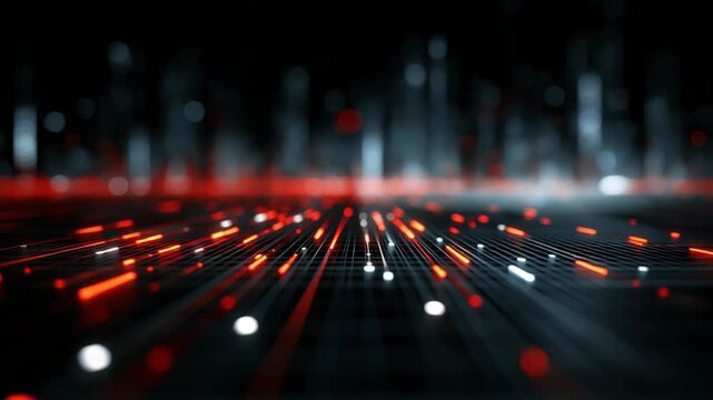 Futuristic cyberverse abstract background with glowing dot light and flowing line waves, representing digital connectivity, data networks, and advanced technology in a dynamic virtual environment.